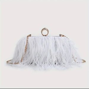 white feather crossbody purse